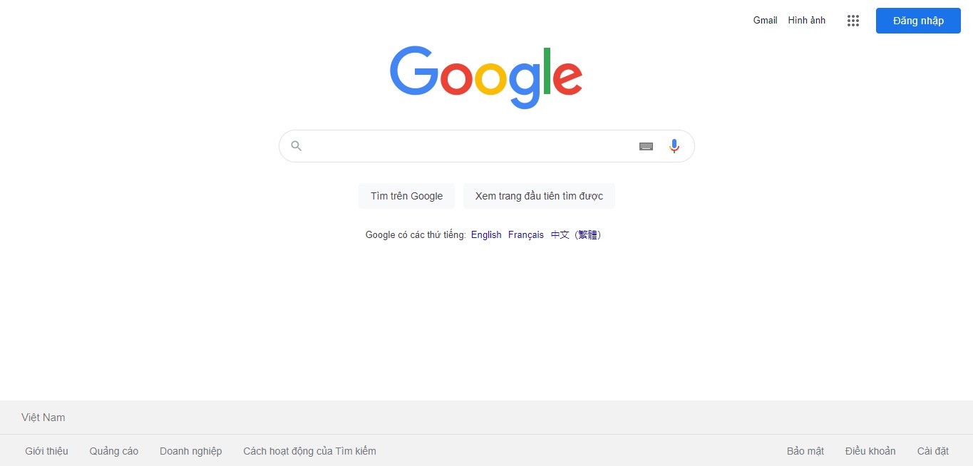 Giao diện trang chủ Google